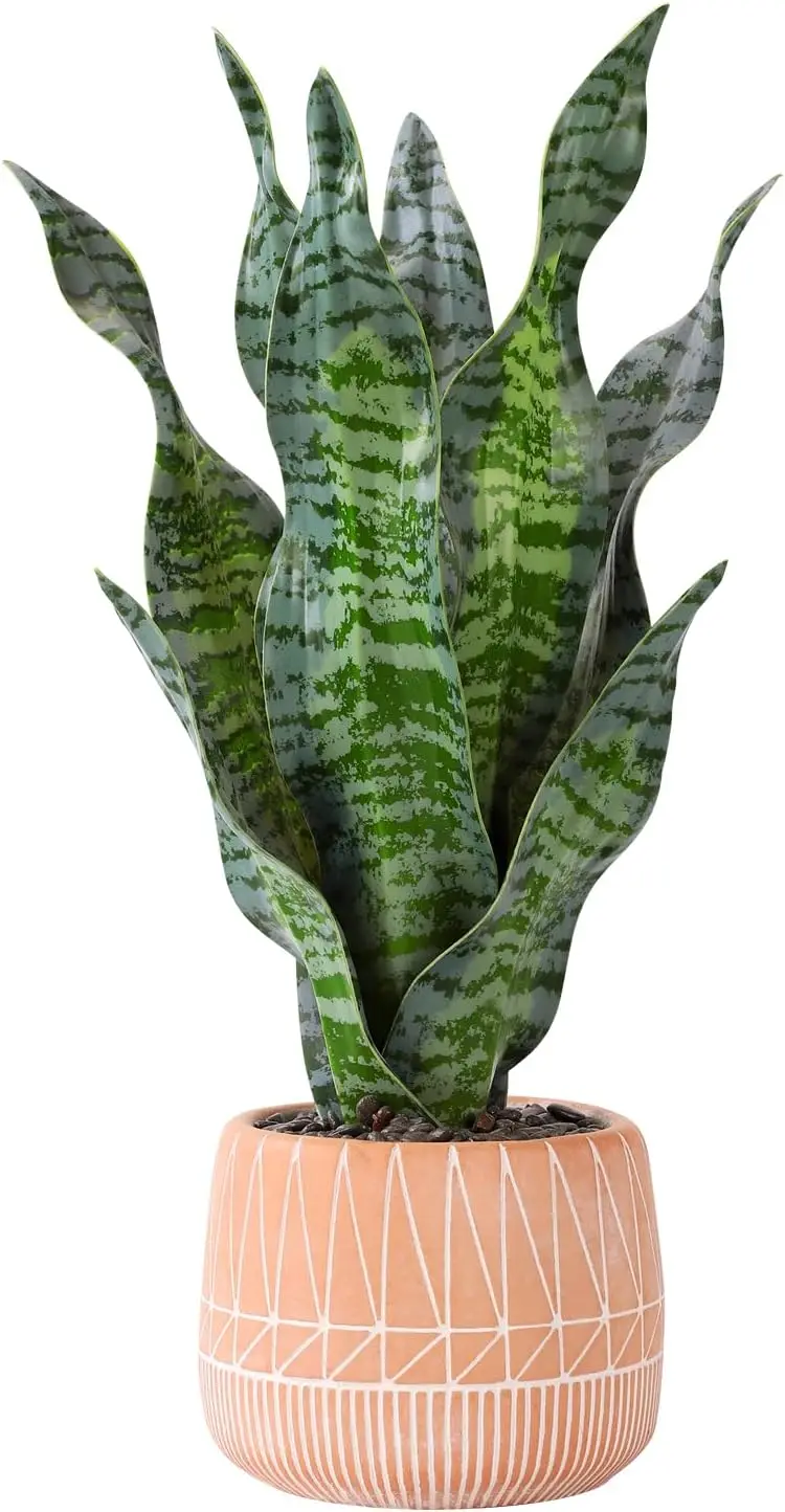 Artificial Realistic Snake Plant 17" with Concrete Pot Faux Sansevieria Greenery for Home Office Living Room Indoor Decor
