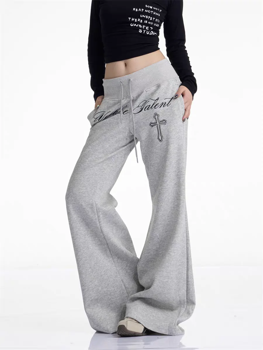 Amerikaanse effen kleur slanke casual damesbroek eenvoudige basismode damesbroek losse hoge taille wijde pijpen broek vrouwelijk chic