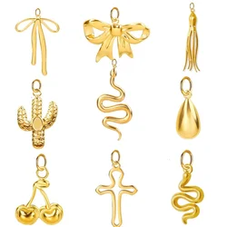 Bohemian Charms Cherry Bow Cactus Snake Drop Metal Pendant No Tarnish  Stainless Steel Women Handmade Necklace Pendants Bulk