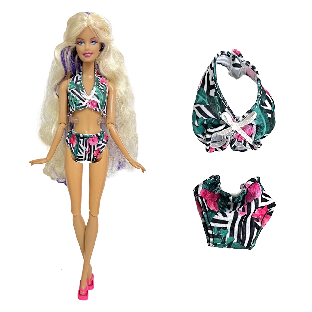 NK 1 PCS 1/6 Doll beautiful summer flamingo pattern swimsuit pool party split swimsuit For Barbie Doll Beach accessories Toy