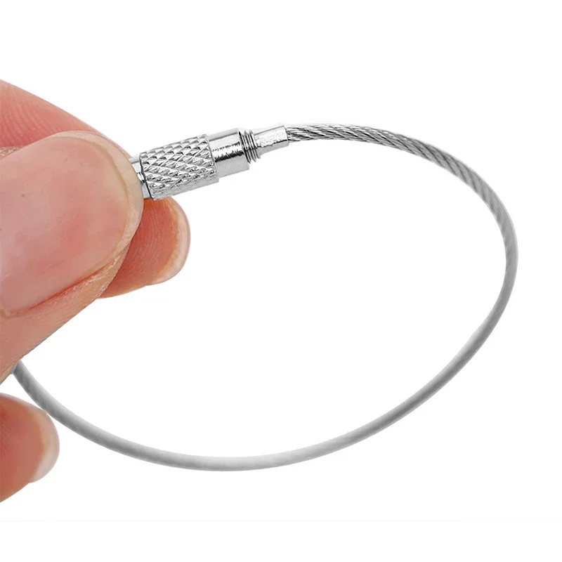 10pcs EDC Keychain Tag Rope Stainless Steel Wire Cable Loop Screw Lock Gadget Ring Key Circle Camp Hanging Tool
