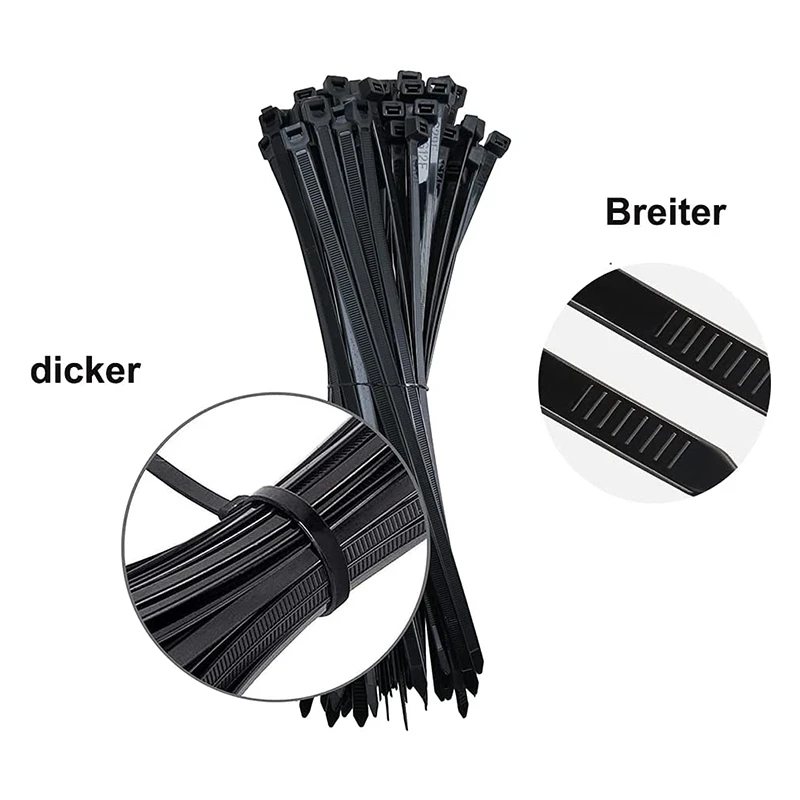 ABUL-Cable Ties Black Pack Of 300 Mm X 7.6 Mm UV Resistant Ultra With 75 Kg Tensile Strength Heat Resistant Durable