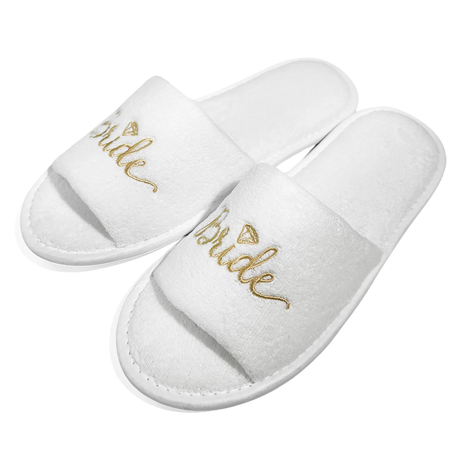 Braut und Brautjungfer, Hochzeit, Party, Gäste, Zuhause, Slip-On-Schuhe, Brautparty-Hausschuhe, offener Zehenbereich mit goldenem, mintgrünem und rosa – Detail 3