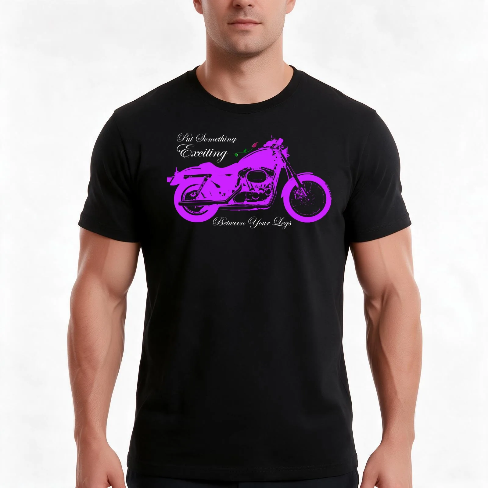 Motorcycle with a Woman's Touch: Put Something Exciting Between Your Legs T-Shirt, Summer Casual Cotton Tee, Unisex Men Women