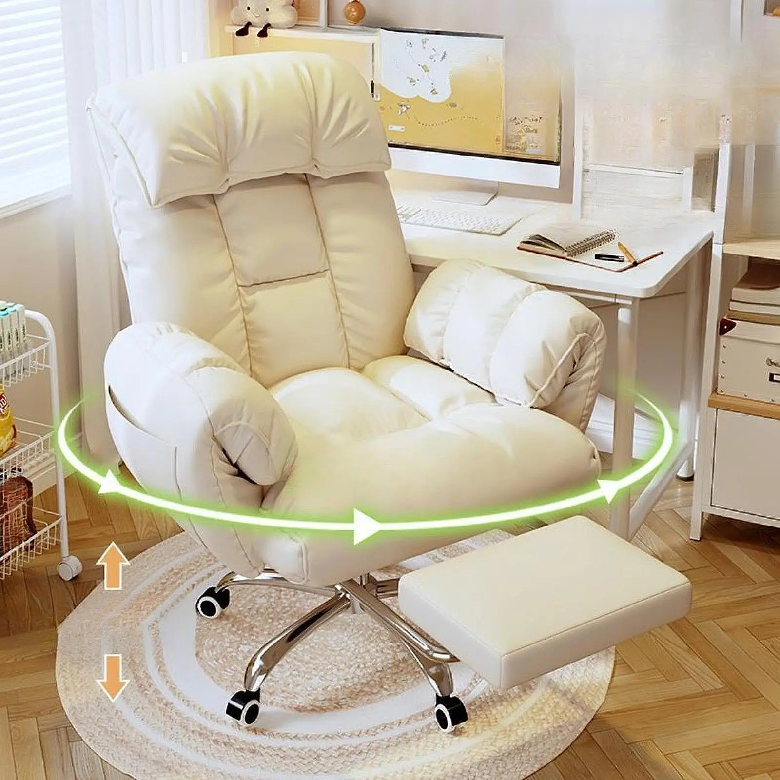 كرسي الكمبيوتر كرسي دوار قابل للدوران كرسي ألعاب تنفيذي قابل للتعديل دعم قطني مريح لغرفة النوم والمكتب المنزلي