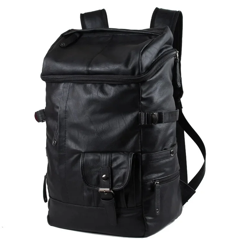 Multifunction Leather Men's Backpack Large Capacity Student School Bag Outdoor Travel Casual Male Laptop