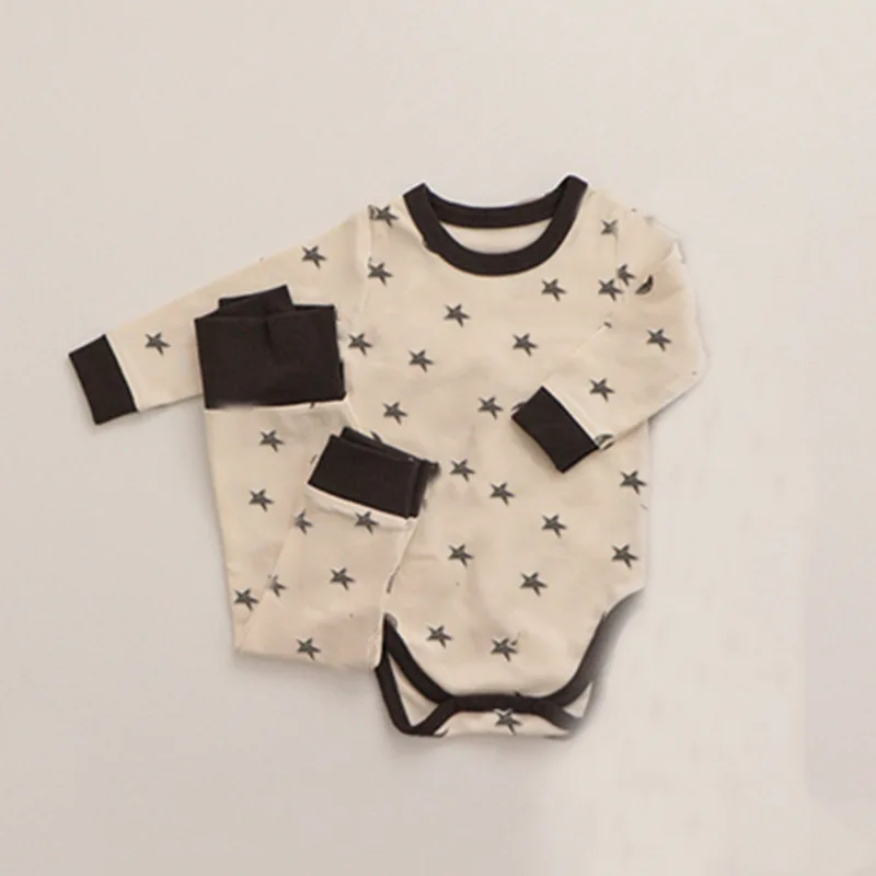 0-24M Newborn Kid Baby Boy Girl Clothes Long Sleeve Romper Bodysuit Pant Suit Cotton Two Piece Set New Born Outfit