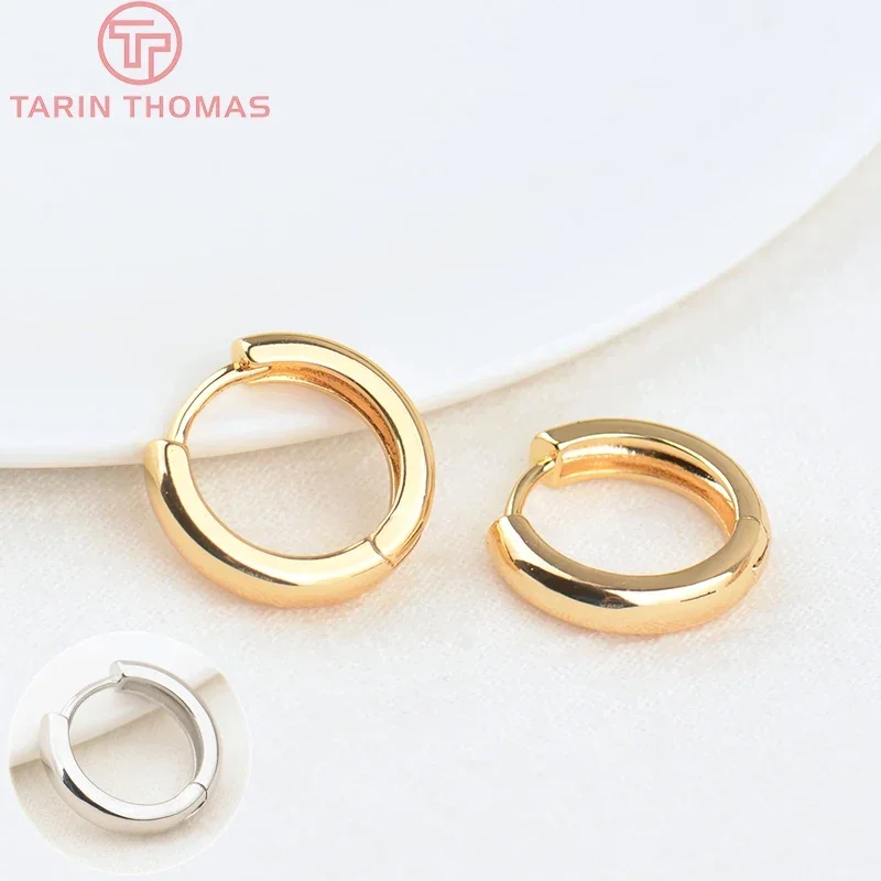 (342) 6PCS 16MM Width 3.5MM 24K Gold Color Brass Round Earring Hoop Earring Clasp High Quality DIY Jewelry Making Findings