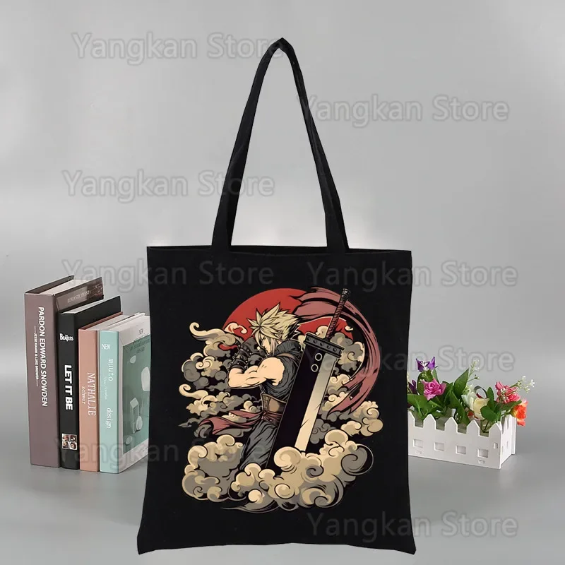 Final Fantasy 7 FF7 Tote Casual Shoulder Bag Reusable Shopping Bags Black Handbags Hot Selling Fashion Handbag Canvas Bag