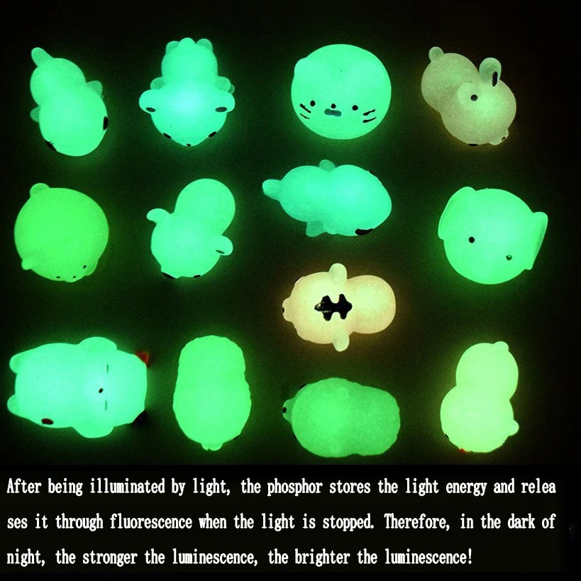 12PCS for Kids Kawaii Animals Squishies Mochi Squishy Toys Glow in The Dark Party Favors Stress Relief Squishy