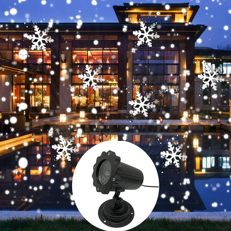 GEFENSI Christmas Projector Outdoor Party Lights LED Laser Snowflake 4W Stage Lights Moving Xmas Holiday Lighting New Year Deco