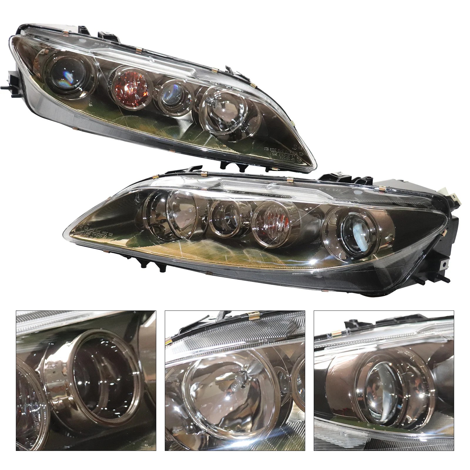 

For 2006 2007 2008 Mazda 6 Left / Right Side Black Housing Halogen Headlight Driver's / Passenger's Side Clear Lens