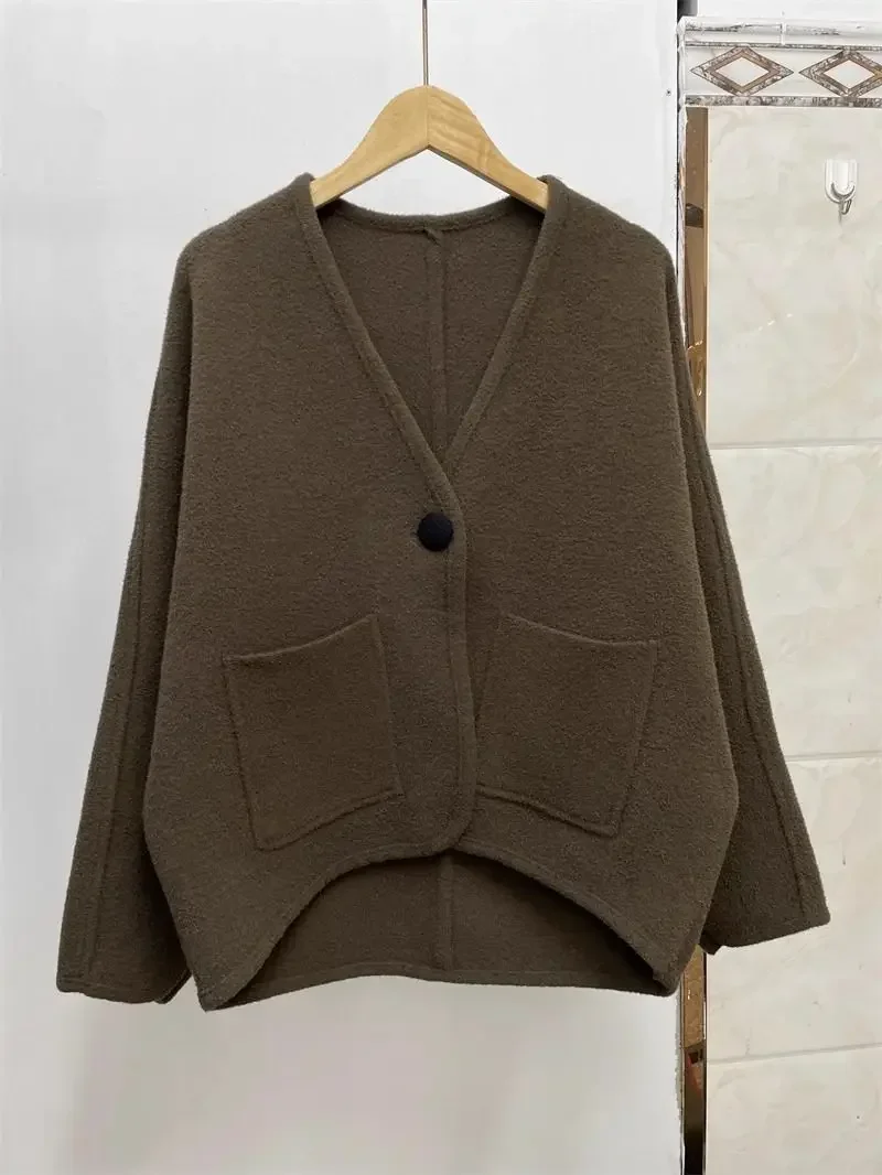 

Осень/зима 2022, новое женское шерстяное пальто с v-образным вырезом, короткое шерстяное пальто