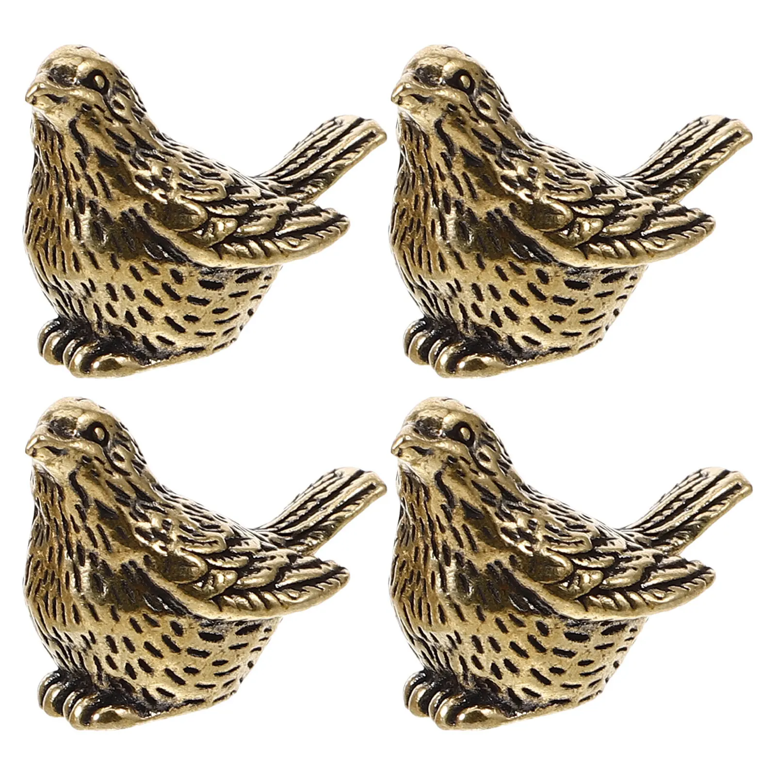 

4Pcs Vintage Retro Brass Small Bird Sculpture Sparrow Desk Ornament Mini Metal Animal Figure Tabletop Brass Decoration