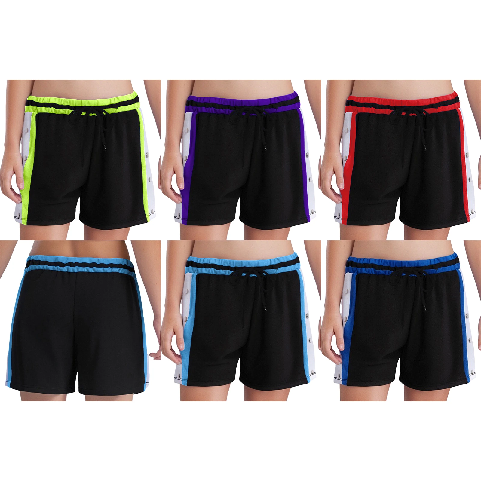 New Kids Tear Away Basketball Shorts Drawstring Elastic Waistband Press Button Side Split Contrast Color Workout Sports Shorts