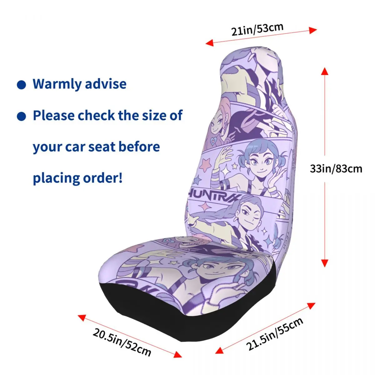 أغطية مقاعد السيارة KPop Demon Hunters قابلة للتمدد من قطعتين أغطية مقاعد السيارات غطاء بوليستر داخلي ممتاز