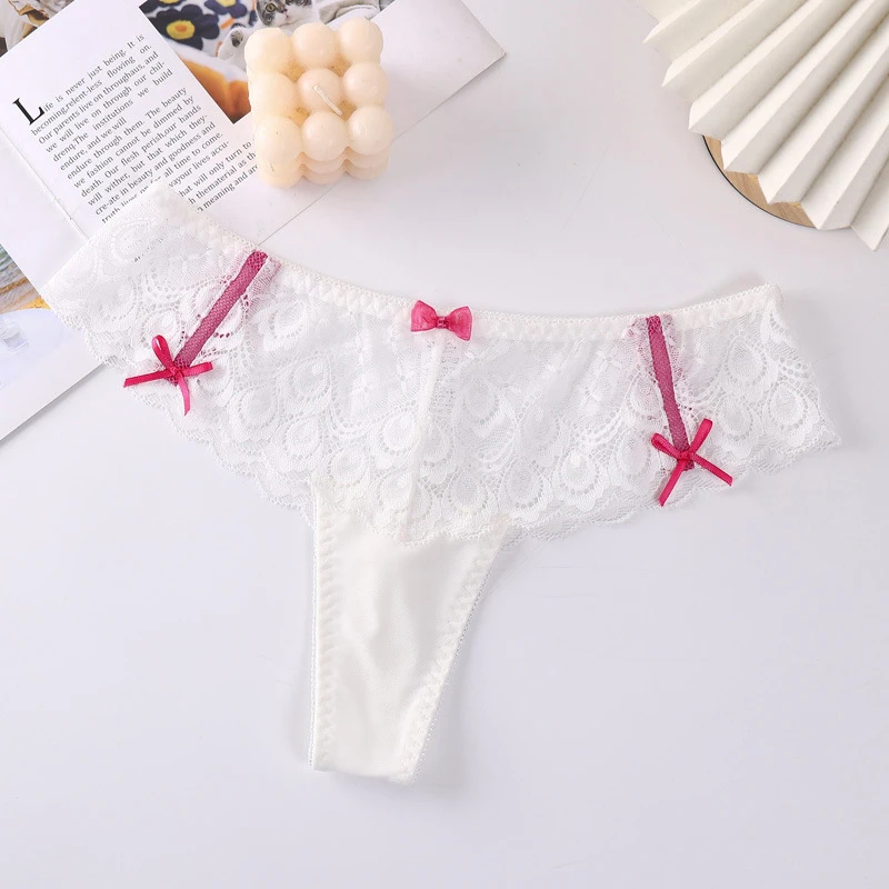 Meet\'r Women Sexy Lace Panties Low-waist Traceless Underwear Female G String Bow Lingerie Temptation Transparent Thong Intimates