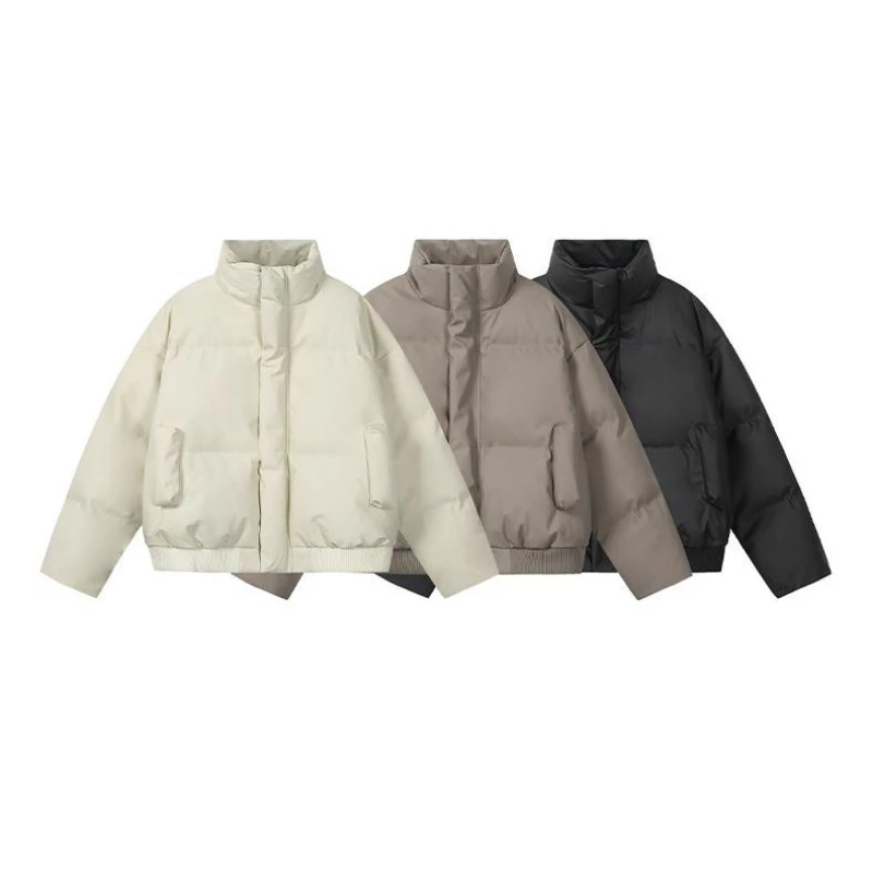Outdoor Water-Resistant Men's Winter Short Puffer Jacket - Black (Khaki/Beige) M-4XL | PU Leather Trim | Boxy Cropped Fit​ - view 6