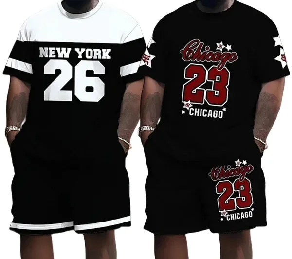 

New Personalized Hip-hop 2-piece Quick Drying Breathable Casual Sports Set Outdoor Fashion Jogging Short Sleeved T-shirt Shorts