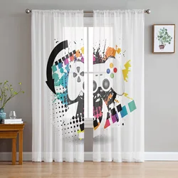 Colorful Game Console White Tulle Curtains for Living Room Decoration Modern Chiffon Sheer Voile Kitchen Bedroom Window Curtain