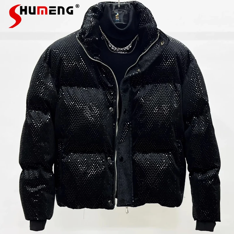 

High-End Starry Sky Parkas Men 2025 Winter New Stylish Blingbling Parkas Stand Collar Warm Long Sleeve Handsome Outerwear Coats