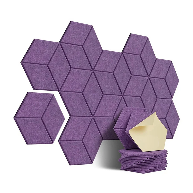 

B72A 24Pcs Self-Adhesive Acoustic Panel Hexagon Y-Lined Sound Proof Panel Noise Insulation High Density Fireproof Wall Panels