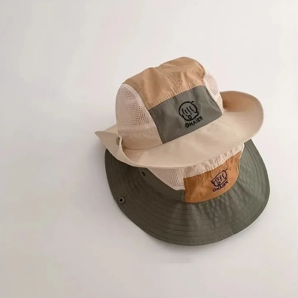 

New Quick Drying Bucket Hats Mesh Thin Drawstring Basin Cap Wide Brim Breathable Children Fisherman Hat Outdoor