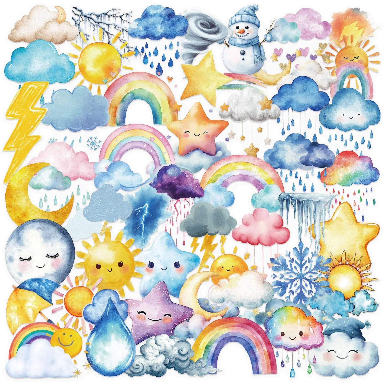 

10/30/50PCS Aesthetic Cartoon Rainbow Cute Cloud Star Graffiti Stickers for Water Cup Phone Computer Notebook Stationery Luggage