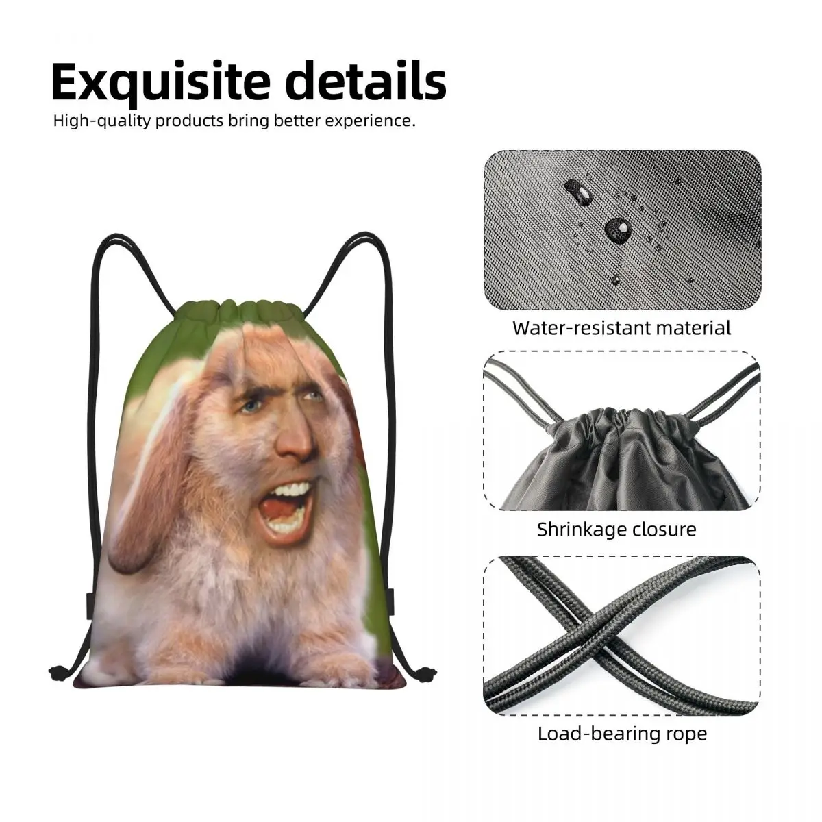 Custom Nicolas Cage Rabbit Drawstring Backpack Bags Men Women Lightweight Funny Meme Gym Sports Sackpack Sacks for Shopping