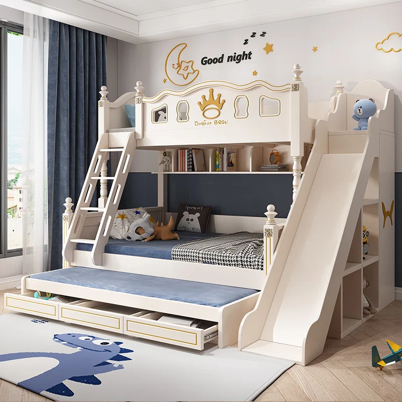 

Best Selling Comfortable Modern Children's Bedroom Wooden Bunk Bed with Drawers and Slide
