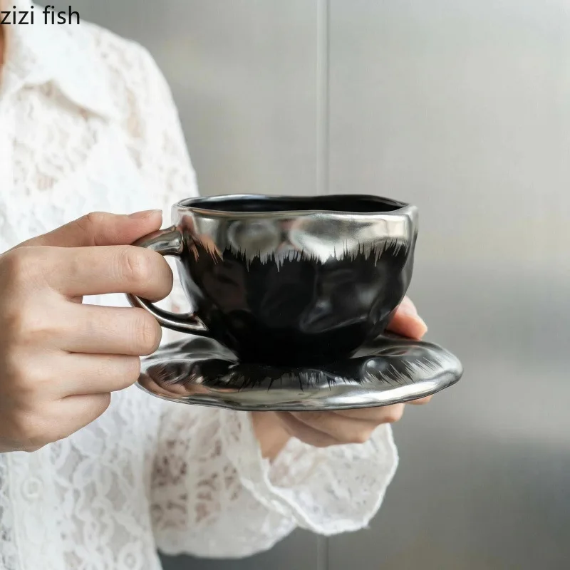 Electroplated Gold/silver Ceramic Cup and Dish Set Coffee Cup Latte Cup Milk Cups Beverage Cups Couple Cups Household Drinkware