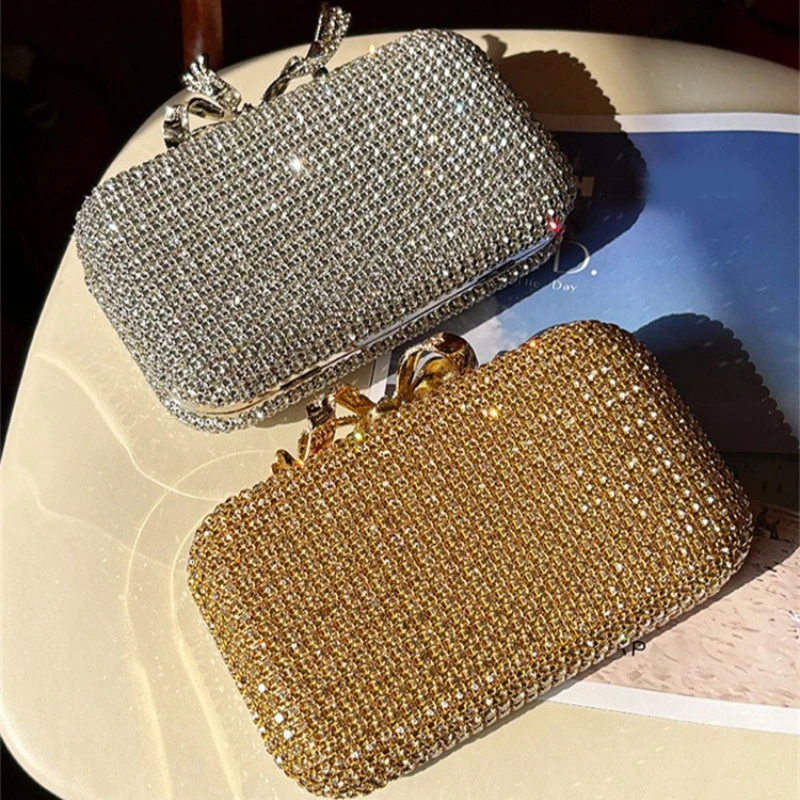 Luxury Shiny Rhinestone Woman Handbag Gold Silver Evening Purse Exquisite Diamond-Embedded Clutch Bag Party Metallic Square Bag