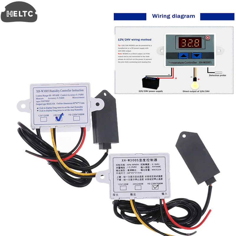 DC XH-W3005 Digital Humidity Controller 12V 24V 220V Humidistat Hygrometer Humidity Control Switch Regulator + Humidity Sensor