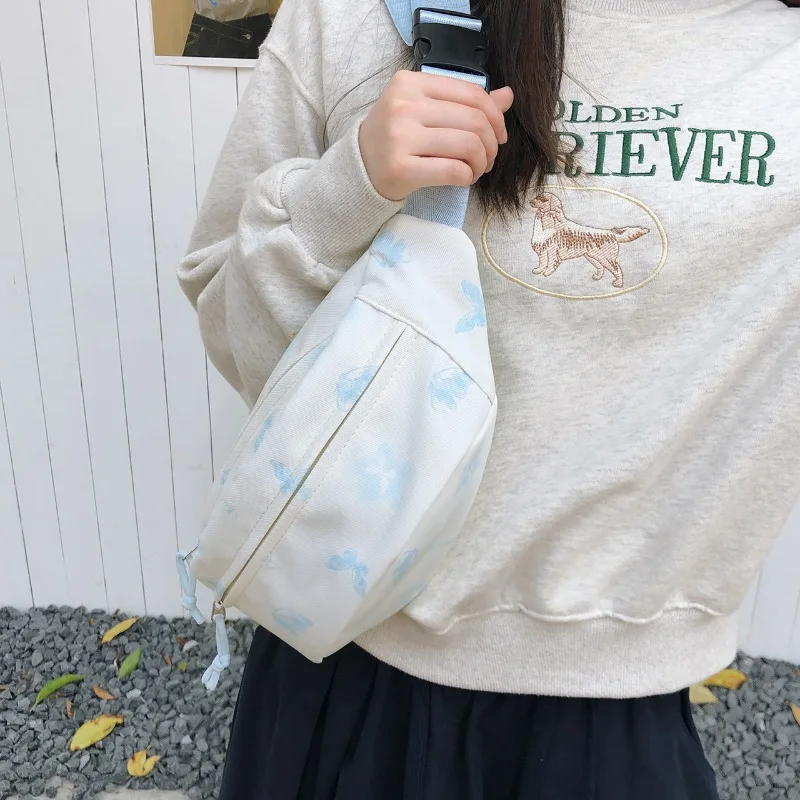 Fanny Pack Adjustable Strap Casual Sports Chest Bag Fashion Youth Women's Waist Bag Print Cute Bow Heart Pattern Crossbody Bag