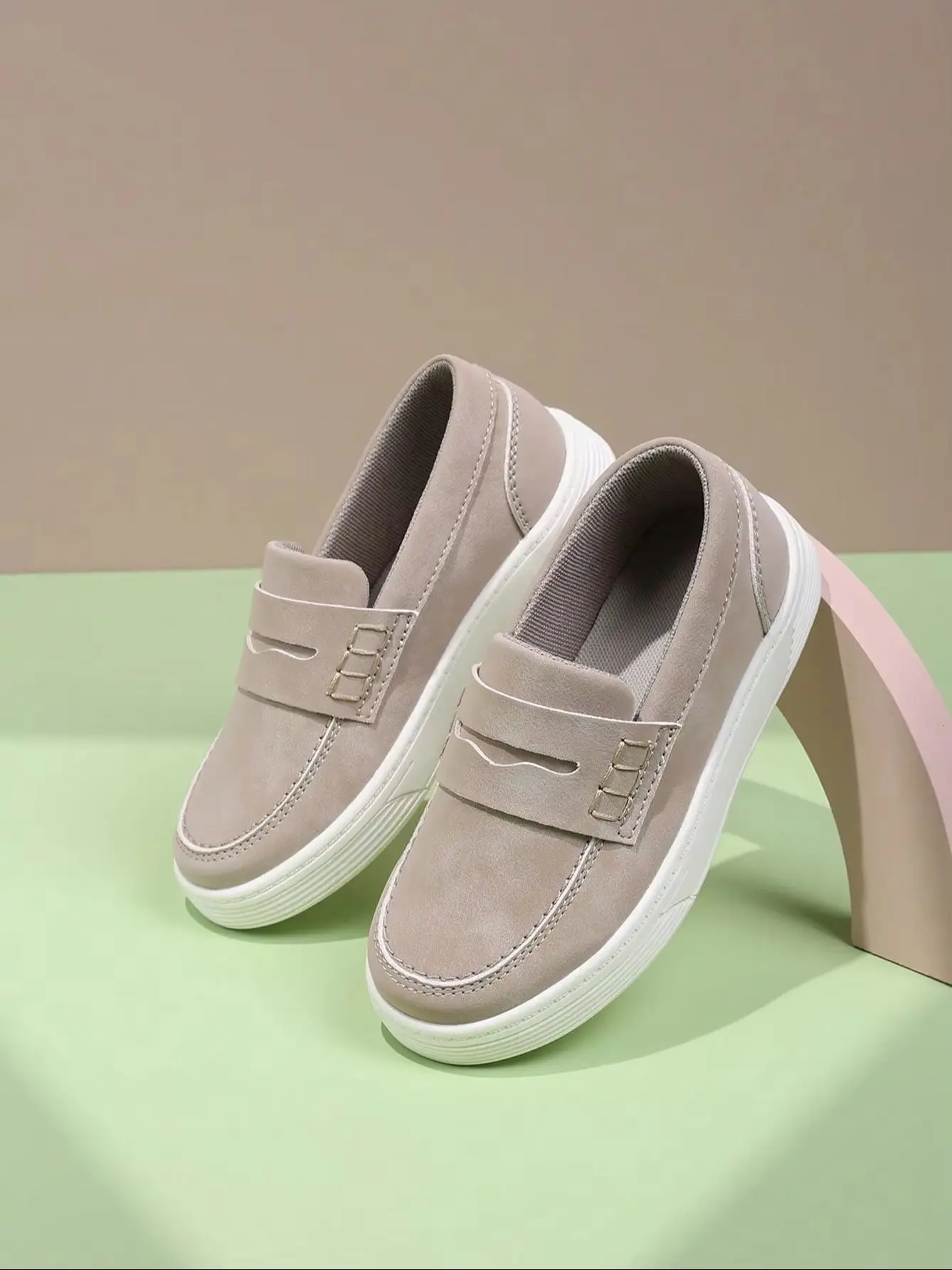 Kids Non-slip Wear-resistant Flat Shoes, Integrated Casual Moccasins, Simple & Lightweight, Ideal for Students