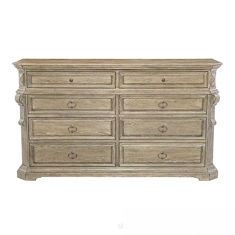 

American solid wood chest, oak old retro eight-bucket bedroom multi-drawer storage cabinet