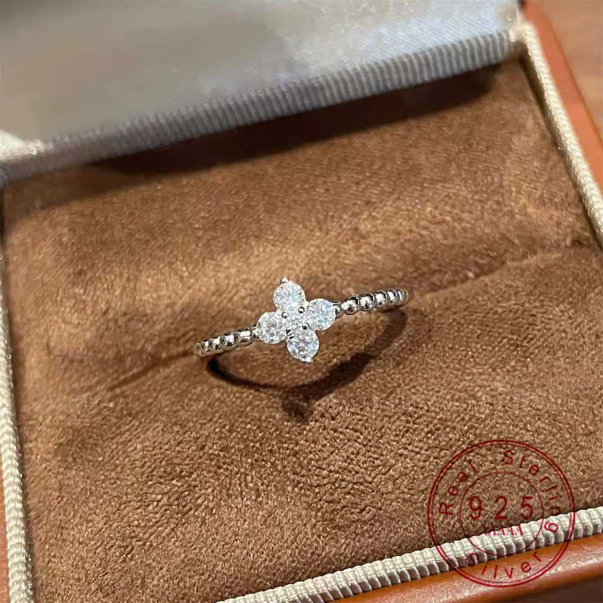 

Кольцо из стерлингового серебра 925 пробы с фианитами в форме цветка клевера для женщин, изящное, с бусинами, многослойное, минималистичное украшение, подарок