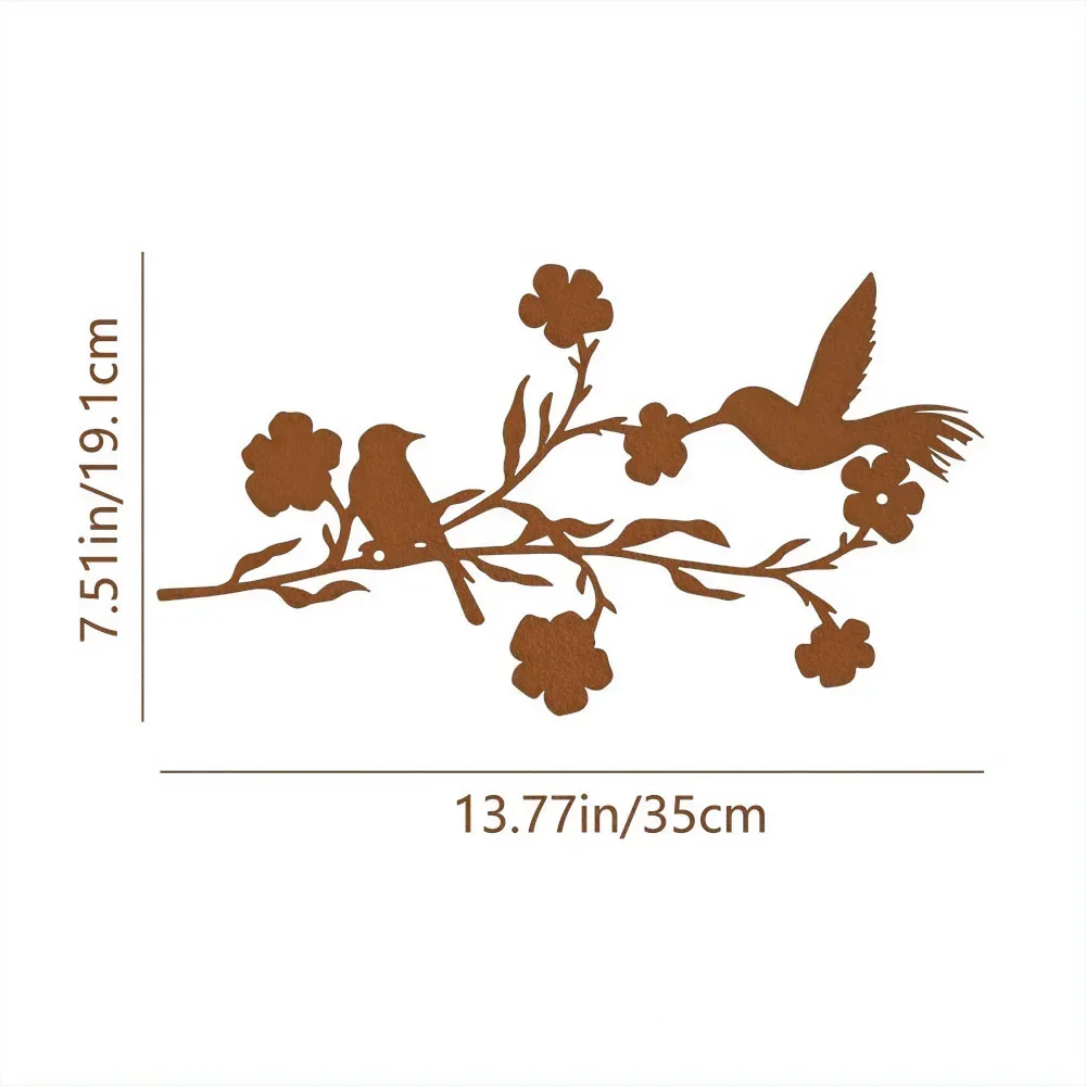 Unique 1pc Metal Birds Wall Decor – Distinctive with Black Leaves and Flowers. Unusual for Home and Garden. Outdoor Sculpture