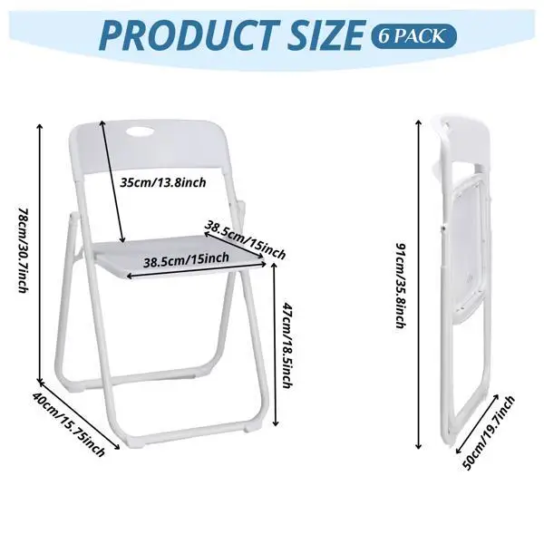 

6Pcs White Plastic Folding Chair for Courtyard with Iron Frame Seat Board folding chair outdoor furniture