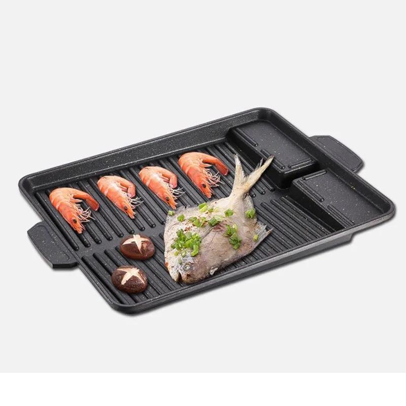 Korean Grill Pan Non-stick Bakeware Smokeless Barbecue Tray Stovetop Plate for Kitchen Indoor Outdoor Party Camping BBQ Grilling