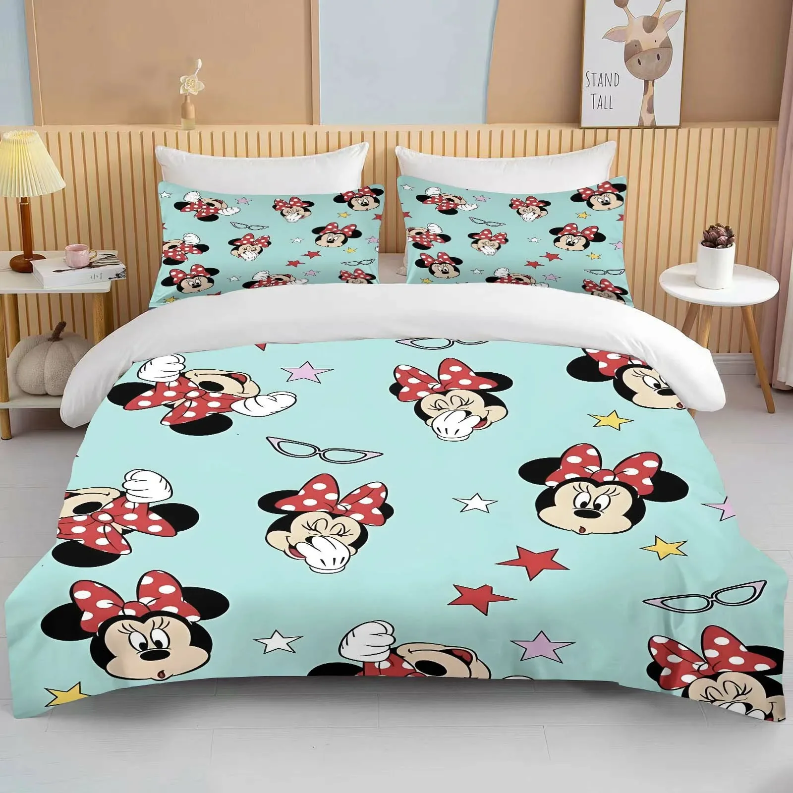 Imagem -04 - Disney-minnie Mouse Impresso Conjunto de Cama para Adultos e Crianças Colcha Tamanho Completo Capa de Edredão de Luxo Anime Birthday Gift 10 Tamanhos