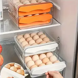 1pc Refrigerator Large Capacity Egg Holder, Upgraded Egg Storage Container Organizer, Clear Plastic Storage Container, Egg Fresh