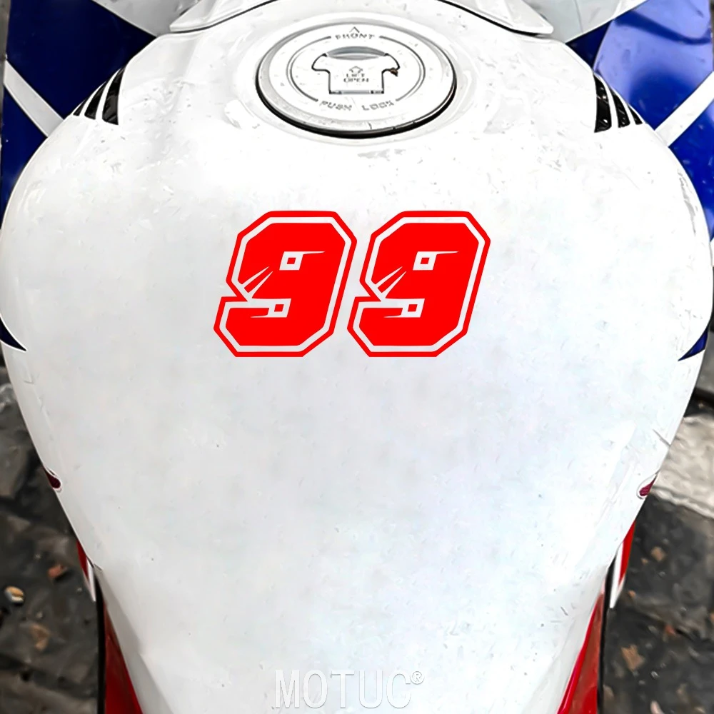 2 pegatinas de vinilo rojas con números del 0 al 9 para motocicleta, para casco, tanque, carenado, caja trasera, panel lateral, modificación de carrocería
