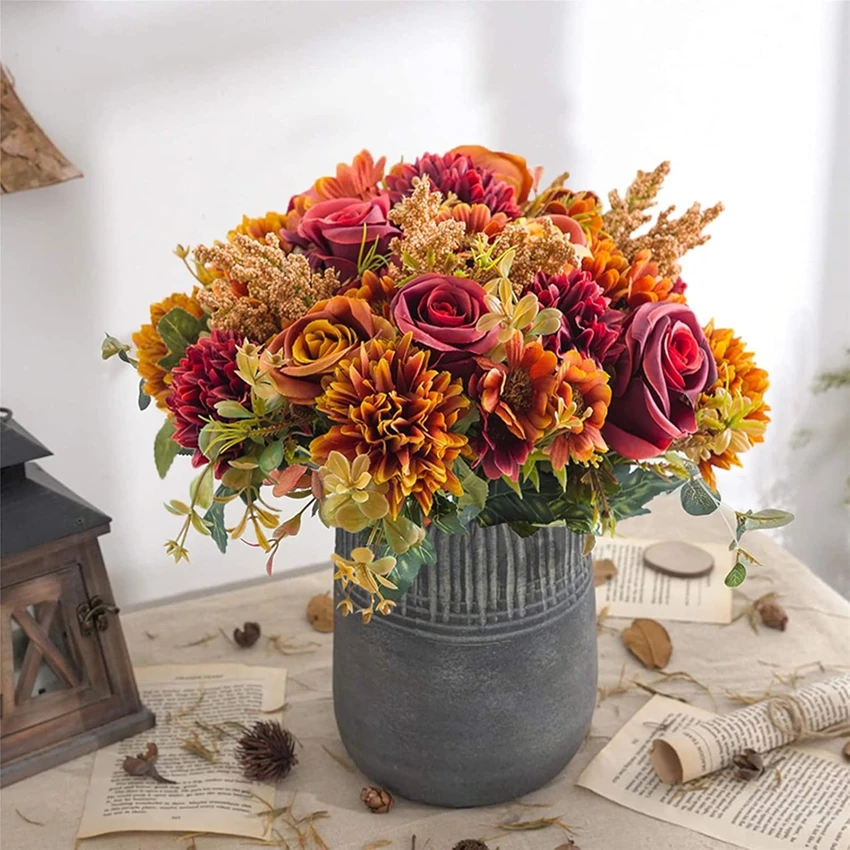 

Artificial Flowers Chrysanthemum Combination Bouquet High Quality Home Room Decoration Autumn Diy Wedding brial FestivalAccessor