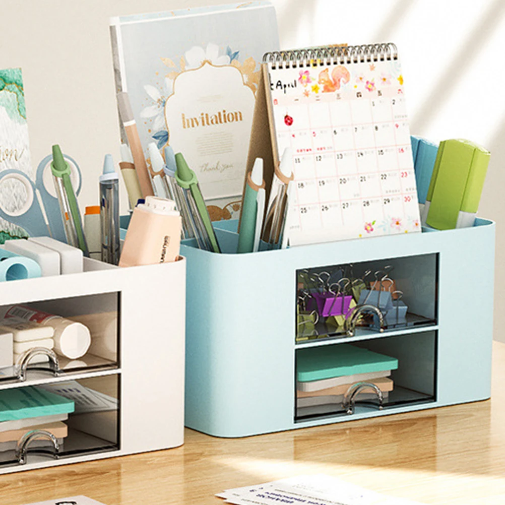 Desktop Storage Box Practical Hips Material Desk Organizer Sundries Cosmetics Stationery Storage Case Desktop Organizer