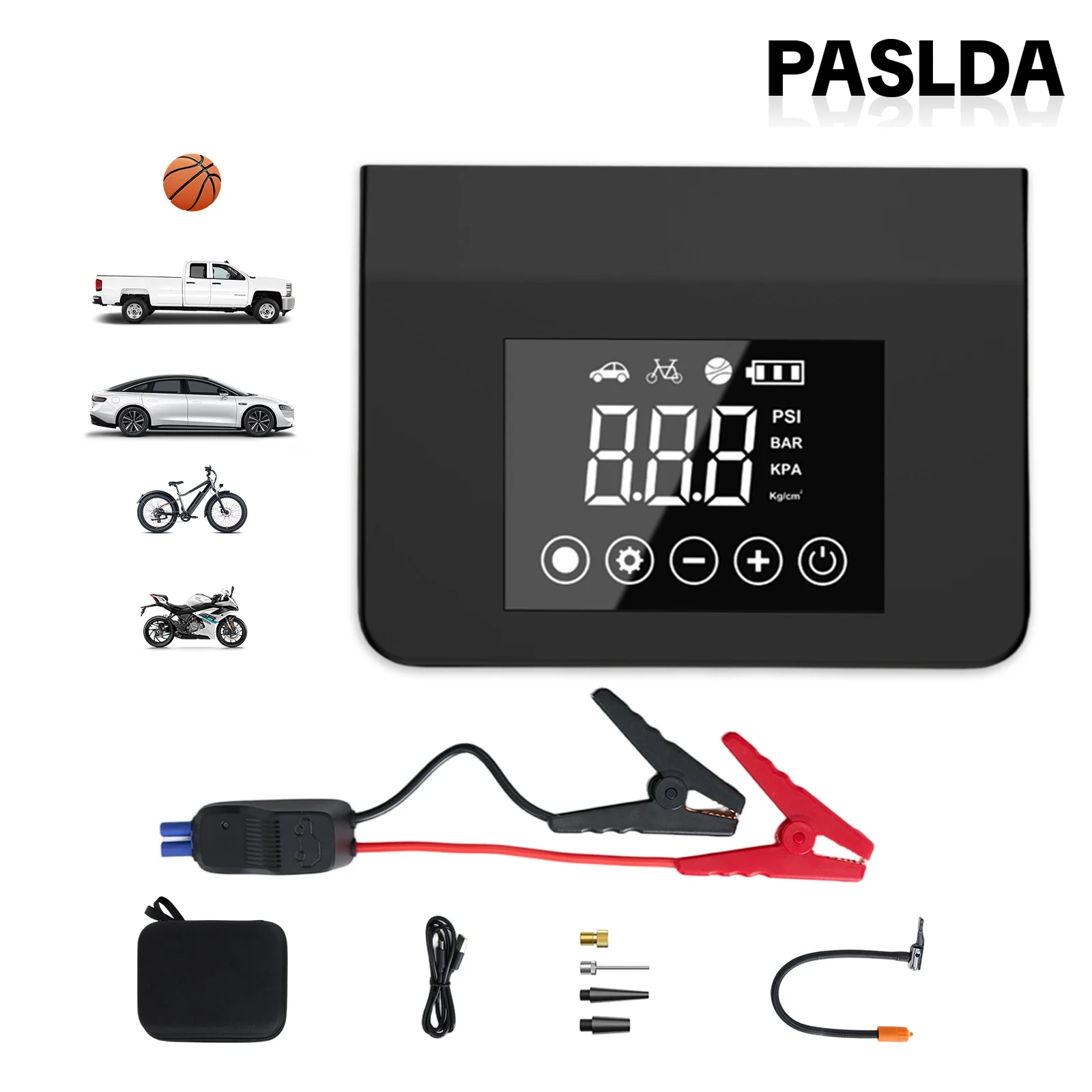 【PASLDA】Portable Jump Starter with Air Compressor, 4000A Car Battery Starter (Full Fuel/8.0L Diesel), 12V Design with 150PSI Tire Inflator, 15000mAh Power Bank, Plus LED Light and Type-C Fast Charging