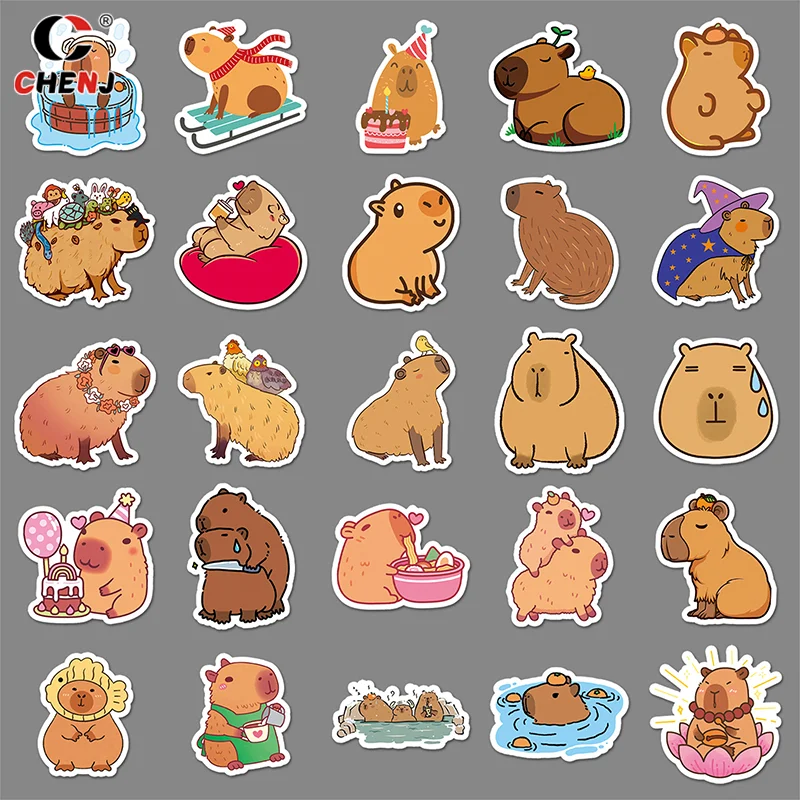 50Sheets Cartoon Creative Capybara Stickers Stationery Tablet Luggage Bottle Guitar Decoration Sticker DIY Waterproof Stickers