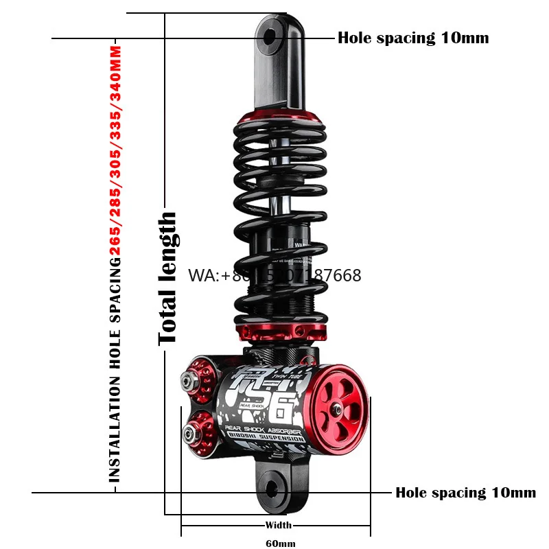 RS6 Nitrogen Cylinder Rear Shock Absorber Installation Hole Spacing 265/285/305/335/340mm Suitable Forpedal Electric Motorcycles