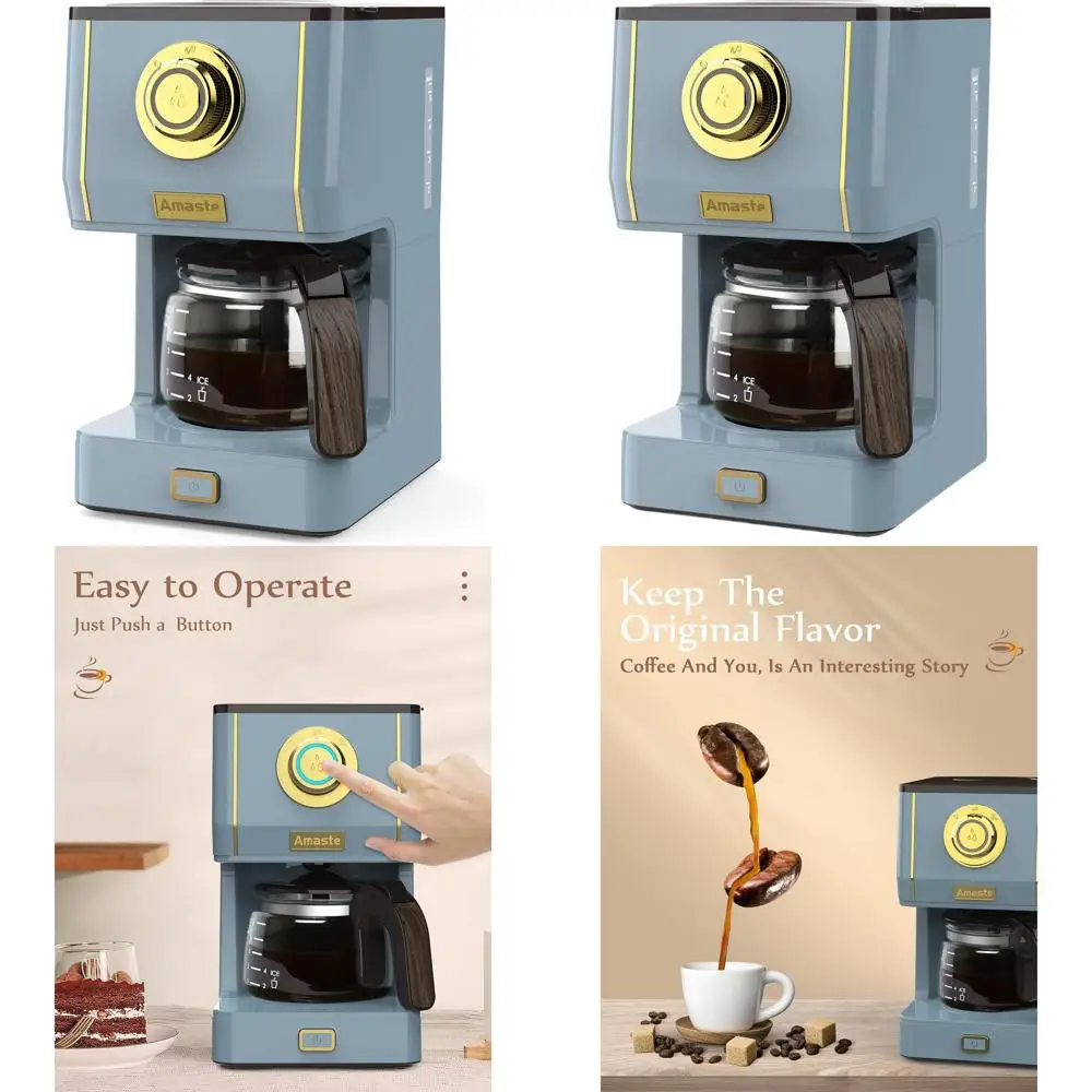 

5-Cup Drip Coffee Maker with 3 Brewing Modes, Retro Glass Carafe, Reusable Filter, Ideal for Home or Office, Ash Blue, Keep Warm