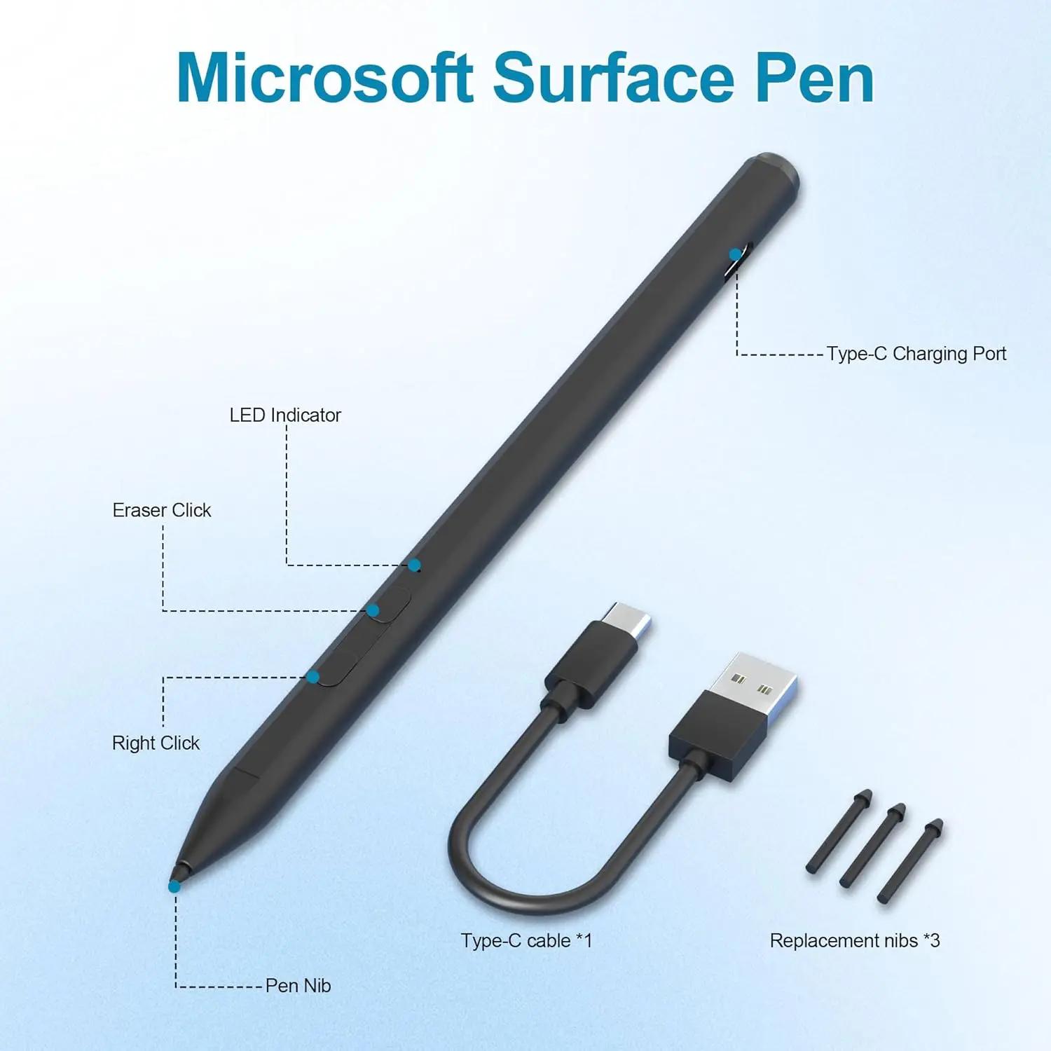 Stylus Pen for Microsoft Surface Pro 12 11 10 9 8 X 7 6 Book Laptop, Touch Pen for ASUS HP Dell Palm Rejection Tablet Pencil 6